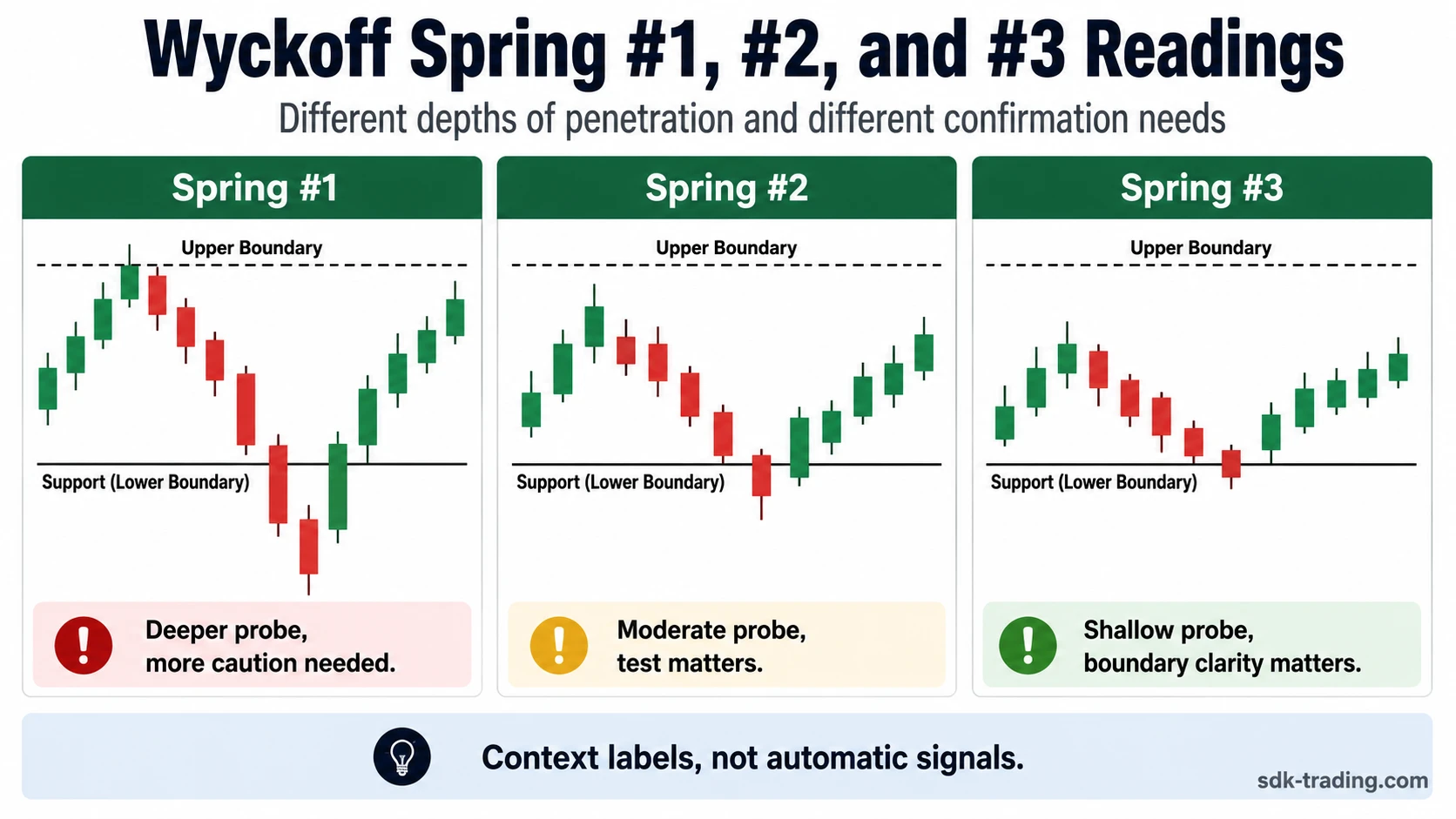 Wyckoff Spring number 1 number 2 and number 3 readings compared by depth of penetration and confirmation needs